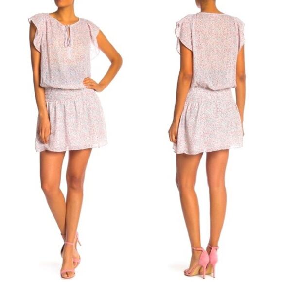 Parker Dresses & Skirts - Parker New York Pink Dottie Print Silky Smocked Mini Dress Flutter Sleeve NWT